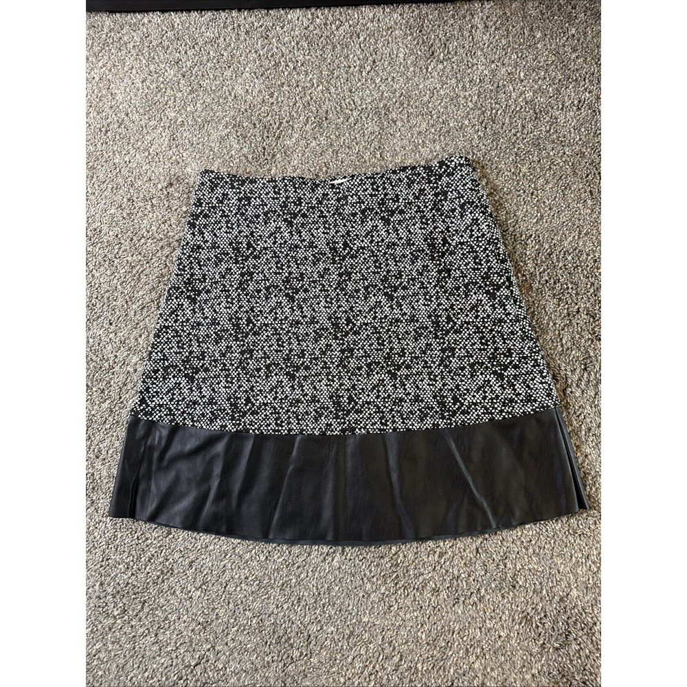 NWT Michael Kors Women's Mini Skirt Black‎ & White w/Leather Trim Size Medium